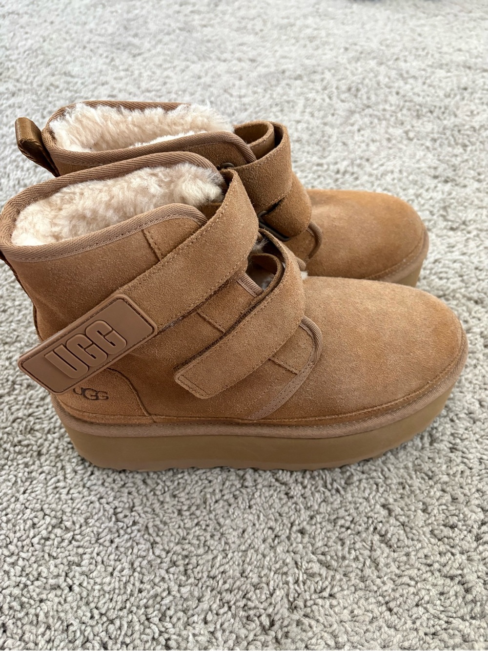 UGG Chestnut Suede Shearling-Lined Platform Boot